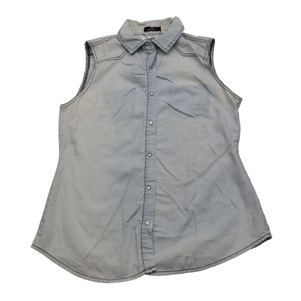 Ali and Kris Shirt Womens M Blue Sleeveless Collar Solid Button Front Denim